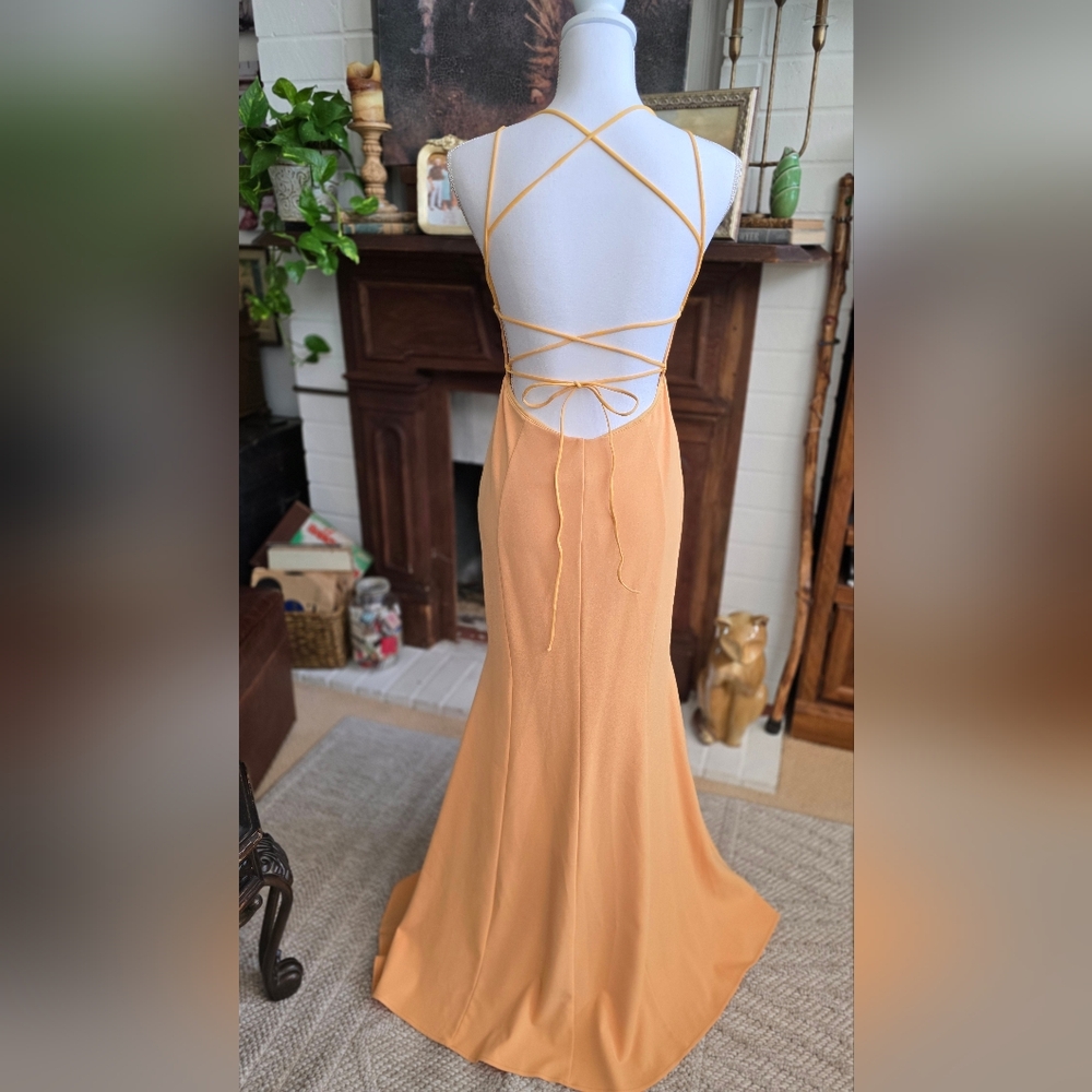 Elegant Orange Evening Gown by Windsor. Lined Size Medium - Picture 4 of 6